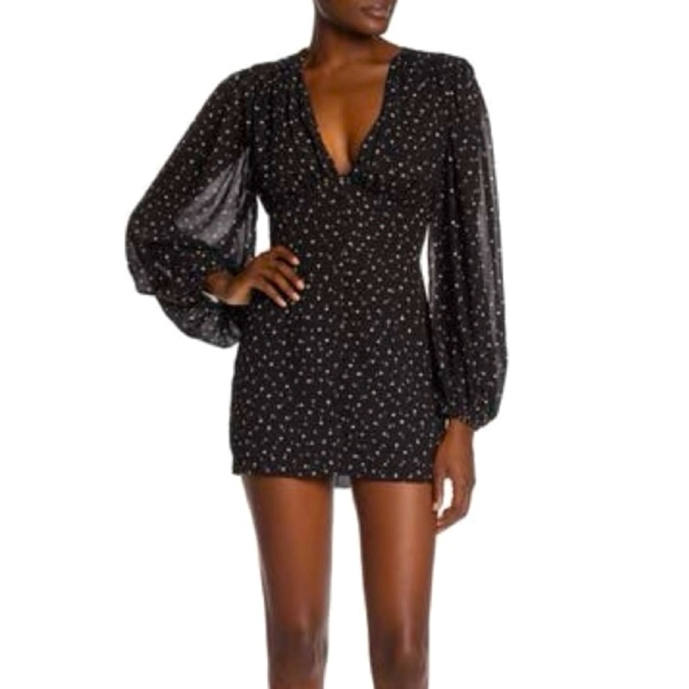 Wild Honey Gold Metallic Polka-Dot Balloon Sleeve Cocktail Party Dress - Picture 3 of 7